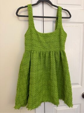 Sleeveless Lime Green Mini Dress with Boucle Fabric and Empire Waist